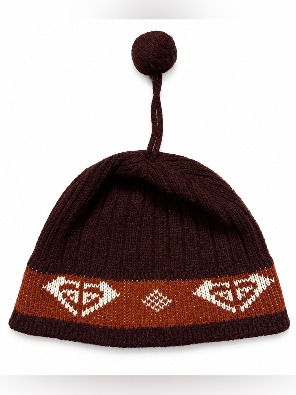 Vintage Y2K Roxy Knit Winter Beanie Hat Brown Rust Orange Pom Pom One Size
